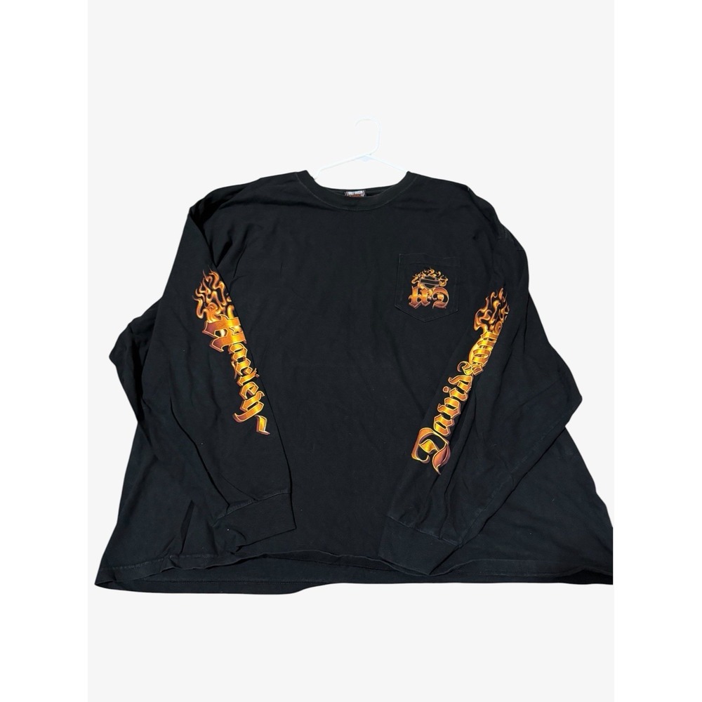 Y2K Vintage Harley Davidson Flame Script Long Sleeve Pocket Shirt Black 4X - Picture 8 of 13